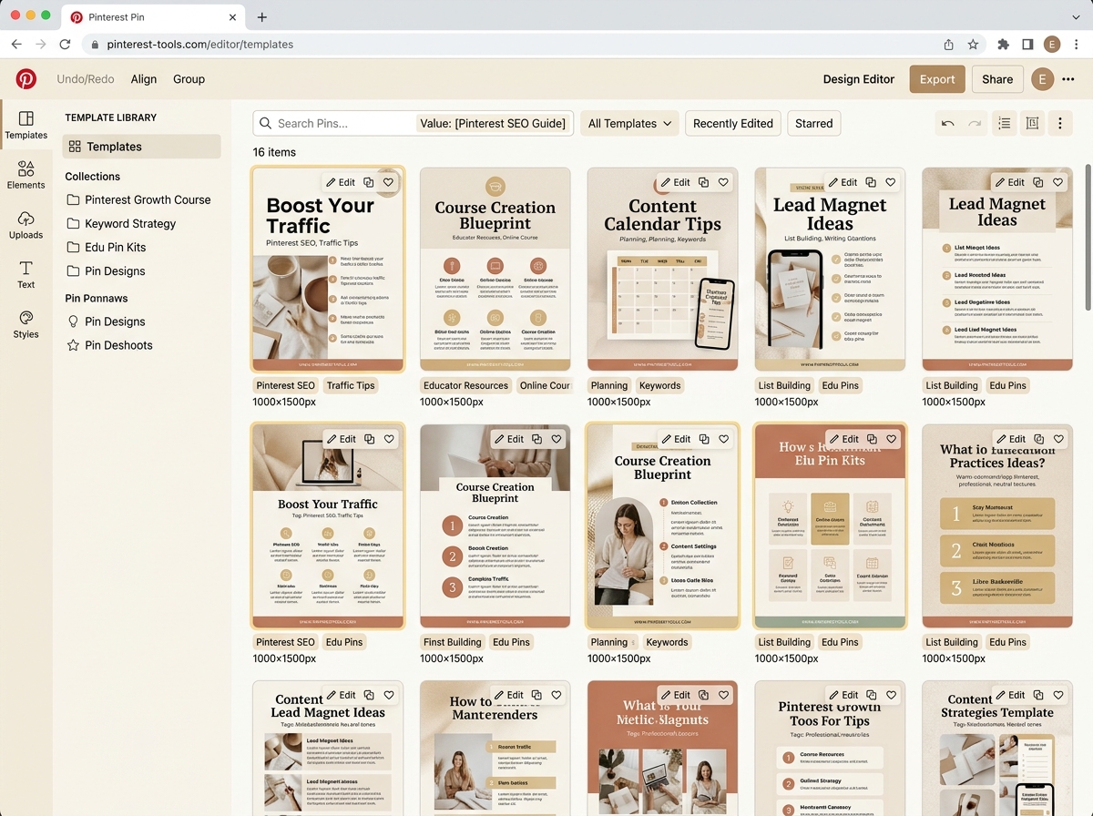Pinterest Pin Design Dashboard